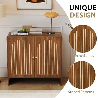 Sideboard Buffet Cabinet with Storage, Wood Arched Storage Cabinet with 2 Doors and Adjustable Shelf, Small Curved Entryway Accent Cabinet for Living Room Hallway Kitchen Dining Room, Walnut