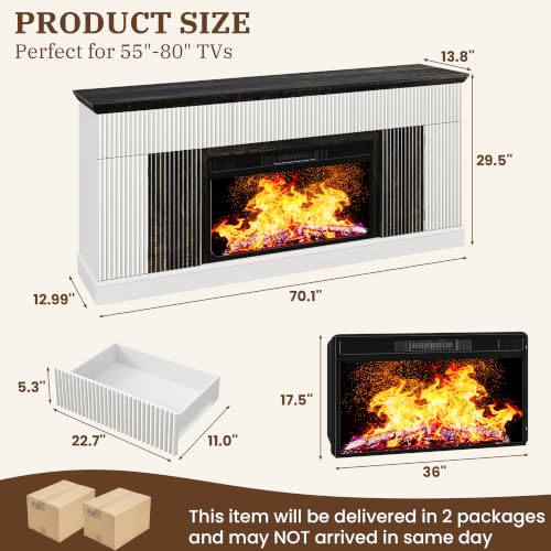 70" Fluted Fireplace TV Stand with 36" Fireplace for 75" TV, view 3