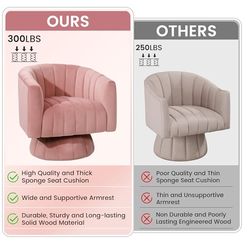 Swivel Accent Chair, Modern 360° Swivel Barrel Chair, Light Pink | Mid Century Overstuffed Tufted Velvet Chair with Armrest, Comfy Round Armchair, Ideal for Living Room, Bedroom, Reading Room