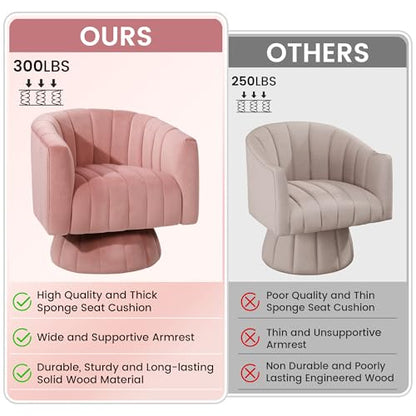 Swivel Accent Chair, Modern 360° Swivel Barrel Chair, Light Pink | Mid Century Overstuffed Tufted Velvet Chair with Armrest, Comfy Round Armchair, Ideal for Living Room, Bedroom, Reading Room