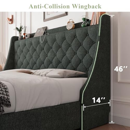 Queen Bed Frame with 4 Storage Drawers, view 3