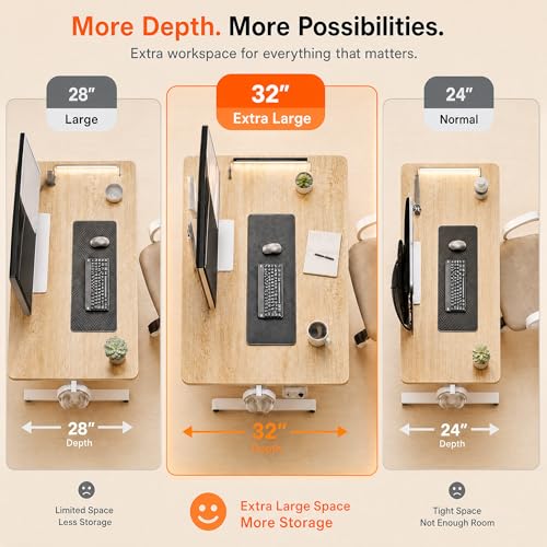 55x32 Extra-Deep Electric Standing Desk, Wide Desktop Fits 49" Ultrawide Monitor+Dual Screens, 176 lbs Capacity, 2 Memory Presets, Anti Collision, Computer Desk for Home Office & Gaming, Oak