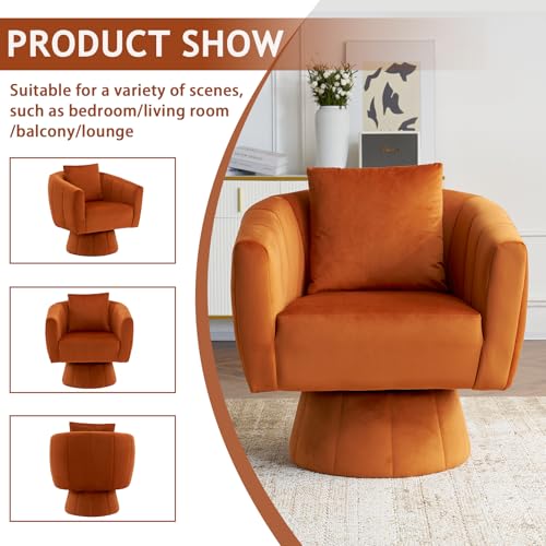360° Swivel Velvet Accent Chair with Fluffy Cushions, Orange