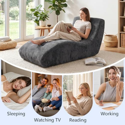 Chaise Lounge Chair Indoor, Oversized Boneless Sofa Bed with Pillow, view 5