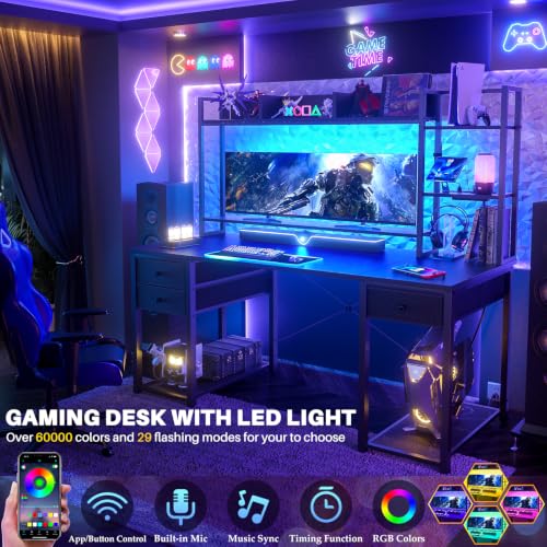 Desk with LED and Outlets, Gaming Desk with Hutch, view 6