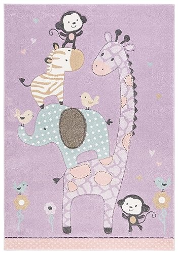 SAFAVIEH Carousel Kids Collection Area Rug - 6'7" x 9', Purple, Animal Design, Ideal for High Traffic Area for Boys & Girls in Playroom, Nursery, Bedroom (CRK120V-6)