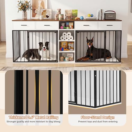 82 Inch Double Dog Crate Furniture for 2 Medium/Large Dogs, White, view 4