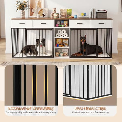 82 Inch Double Dog Crate Furniture for 2 Medium/Large Dogs, White, view 4