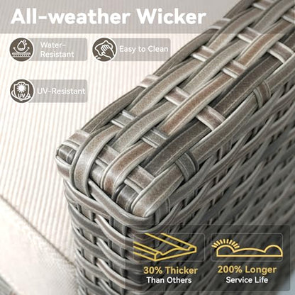 Outdoor Patio Furniture Set-5 Pieces All-Weather Wicker Outdoor Furniture with Swivel Patio Chairs Outdoor Patio Conversation Set for Garden Porch Deck Grey/Beige