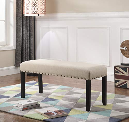 Roundhill Furniture Biony Tan Fabric Dining Chairs with Nailhead Trim, Set of 2, Brown, Tan Biony Fabric Dining Bench with Nailhead Trim, Tan