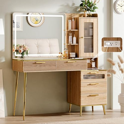Vanity Desk with 29.53" HD Lighted Mirror, view 2