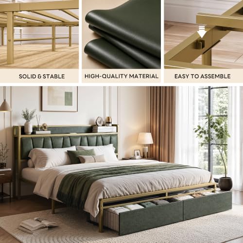 King Size Bed Frame with 2 Drawers and Charging Station, view 7