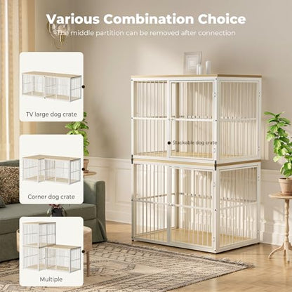 86.62'' Dog Crate Furniture Large Breed TV Stand, Natural Beech, view 3