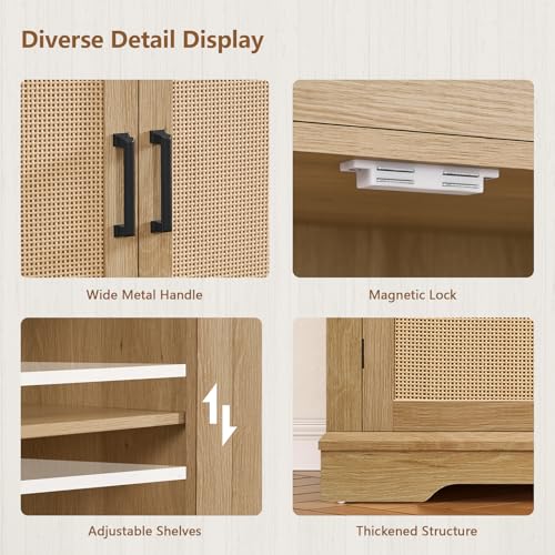 61” Large Buffet Cabinet with Storage, Sideboard Cabinet with 4 Doors and 3 Drawers, Farmhouse Buffet Table, Dining Room Storage Cabinet for Kitchen or Living Room, Natural