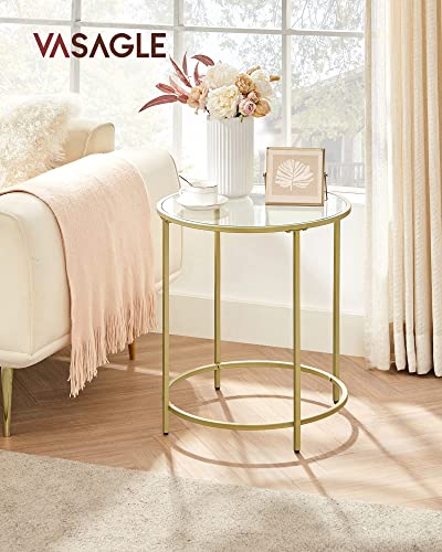 Round Side Table, Glass End Table with Metal Frame, view 3