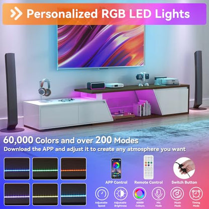 Extendable TV Stand, LED Entertainment Center, 63" - 90.6" | Wooden TV Media Console, Modern, 2 Drawers, Cabinet, Up to 90 Inch TV, Easy to Assemble, Living Room Bedroom, White & Walnut