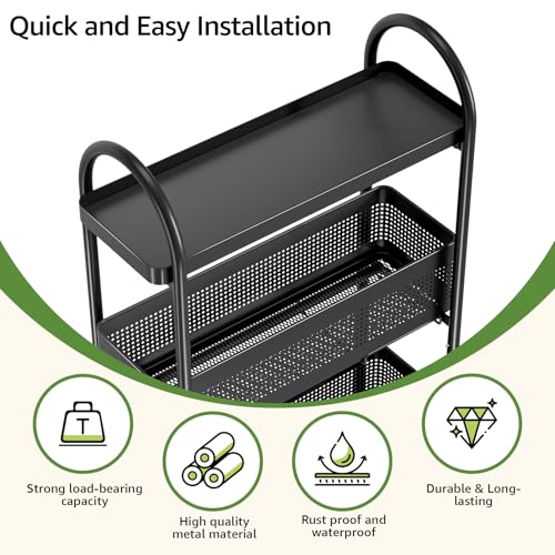 5 Tier Slim Rolling Cart with Drawer, Metal Utility Storage Cart, view 4