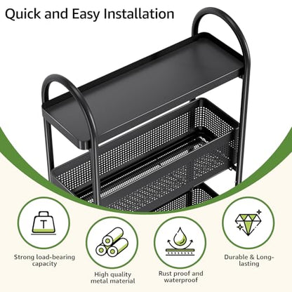 5 Tier Slim Rolling Cart with Drawer, Metal Utility Storage Cart, view 4