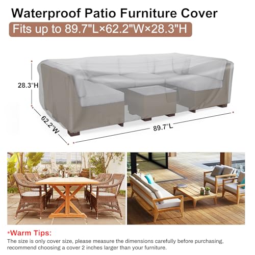 Heavy Duty Patio Furniture Covers Waterproof, Patio Furniture Outdoor Sectional Sofa Couch Set, Patio Table and Chair Set Cover 89.7" L×62.2" W×28.3" H