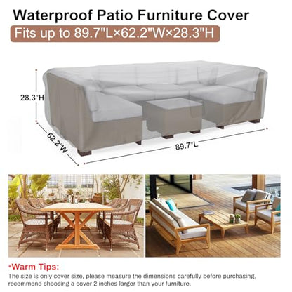 Heavy Duty Patio Furniture Covers Waterproof, Patio Furniture Outdoor Sectional Sofa Couch Set, Patio Table and Chair Set Cover 89.7" L×62.2" W×28.3" H