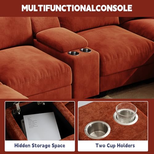 136.4" Modular Sectional Sofa, U-Shaped 8 Seater Sectional Sofa with Storage Ottoman, Linen L-Shaped Couch Large Cloud Couch with Cup Holders & USB for Living Room（Orange