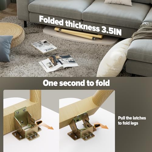 Folding Coffee Table 39.3'' White Coffee Tables for Living Room Portable Simple Modern Rectangular Center Table for Small Spaces, No Assembly, White