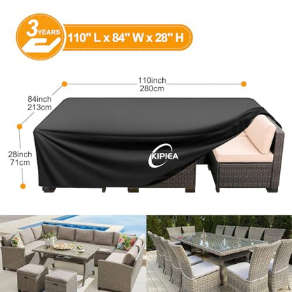 Patio Furniture Covers Waterproof Winter, Heavy-Duty Outdoor Furniture Set Covers for Table Chairs, Anti-UV, No Tears or Fading (110" L x 84" W x 28" H)