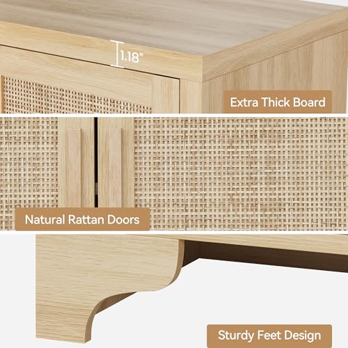 Natural Rattan Storage Cabinet with Shelves, 4-Door Sideboard Buffet Cabinet, view 7