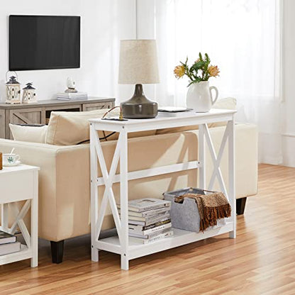 Yaheetech 40" Console Table with 2 Outlet and 2 USB Ports, Wooden Entryway Table with X-Shaped Design, Narrow Sofa Table for Living Room and Hallway,White