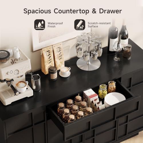 55" Sideboard Buffet Cabinet with Storage Drawer & Built-in Lights, view 6