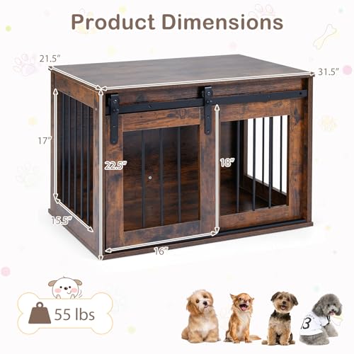 Farmhouse Wooden Dog Crate Furniture with Sliding Barn Door, view 4
