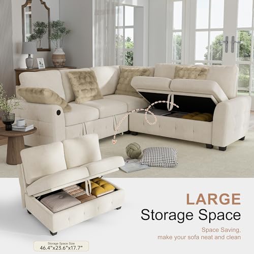 Chenille L-Shaped Modular Couch with USB Ports, view 5