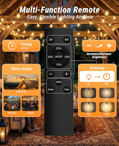 200FT LED Outdoor String Lights with Remote, view 3