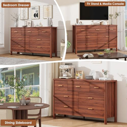 7 Drawer Dresser, Modern Wooden Storage Chest of Drawers, Walnut, view 8