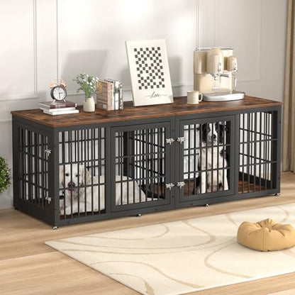 78" Heavy Duty Double Dog Crate Furniture for Large/Medium Dogs, view 7