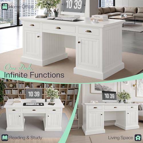 68" Executive Desk for Home Office & Study, Pure White, view 7