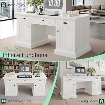68" Executive Desk for Home Office & Study, Pure White, view 7