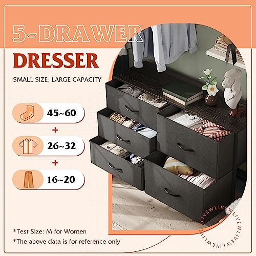 5 Drawer Black Fabric Dresser for Bedroom, Wide Storage Chest, view 6