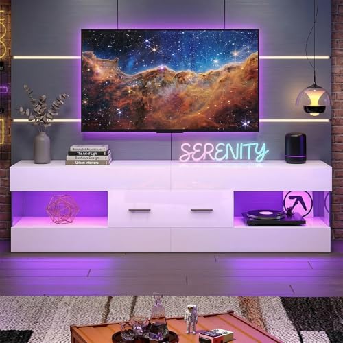 60 Inch White Modern TV Stand, LED Entertainment Center Console, view 8