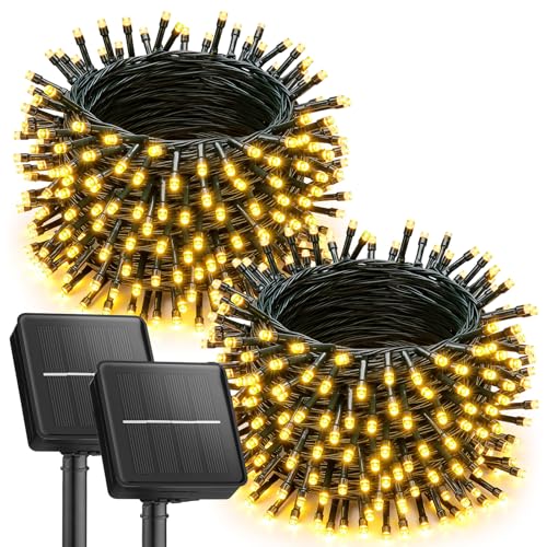 2 Pack Solar String Lights Outdoor Waterproof, 92Ft 240 LED Solar Lights Outdoor with 8 Modes, Outdoor Light Solar Powered for Patio Yard Tree Garden Party Decorations, Warm White