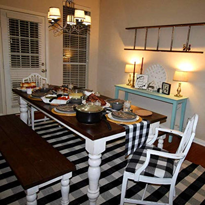 Cotton Rug Hand-Woven Checkered Carpet Braided Kitchen Mat Black and White Floor Rugs Living Room Area Rug, 70.8''×47.3''