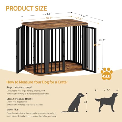 31.5'' M Dog Crate Furniture, Wooden Dog Kennel Indoor Dogs Cage, view 3