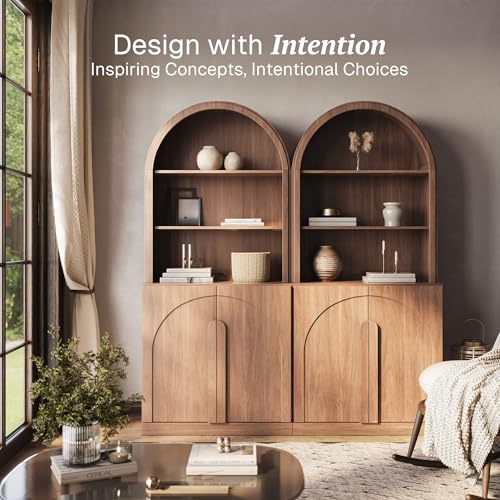 Set of 2 71"Tall Storage Cabinet with Arched Hutch, view 5