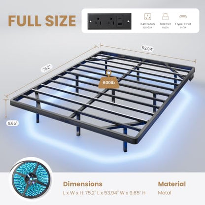 Black Floating Bed Frame with Smart Lights, view 3