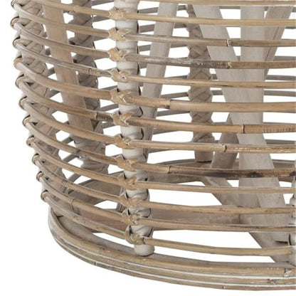 Furniture - Maui Rattan Drum Stool Table - Grey White-Wash - Rattan - Coastal Woven Design - Fully Assembled - Ideal for Living Room, Bedroom, Patio - Fully Assembled (STL6500A)