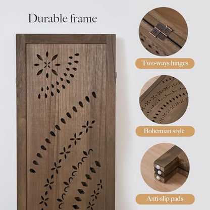 66.9Inch Folding Room Divider, 3 Panels Wood Carved Privacy Screens, view 7