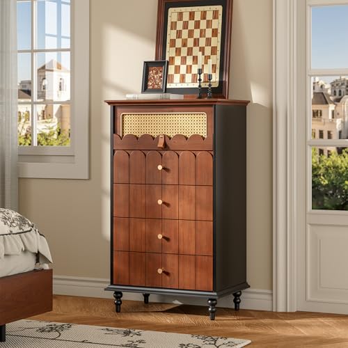 Vintage Wooden Storage Unit with Solid Wood Drawer Fronts and Rattan Accent, view 5