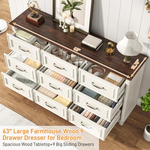 Farmhouse Wood 9 Drawer Dresser for Bedroom, view 5
