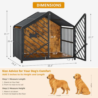35.4" Dog Crate Furniture with Roof-Shape Frame for Large Dogs, view 3
