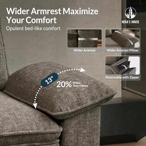 3 Pieces Modular Sectional Sofa Sets, Oversized Couch Set with Loveseats and Armchair, Comfy Cloud Couches with Throw Pillows, 6-Seater Deep Seat Sofa for Living Room, Chenille Ash